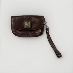 Dooney And Bourke Brown Leather Wristlet Wallet Compact Quality 6”